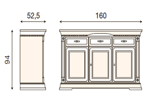 размер комод 3-х дверный Палаццо Дукале 71BO05 фабрика Prama Италия